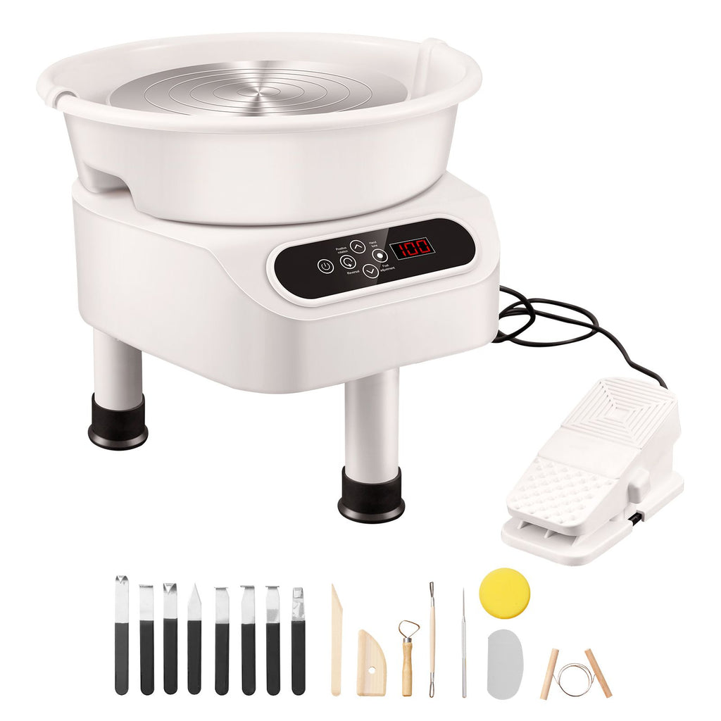 Pottery Wheel, 11 inch Pottery Forming Machine, 450W Electric Wheel for Pottery with Foot Pedal and LCD Touch Screen, Direct Drive Ceramic Wheel with 3 Support Legs for DIY Art Craft, White