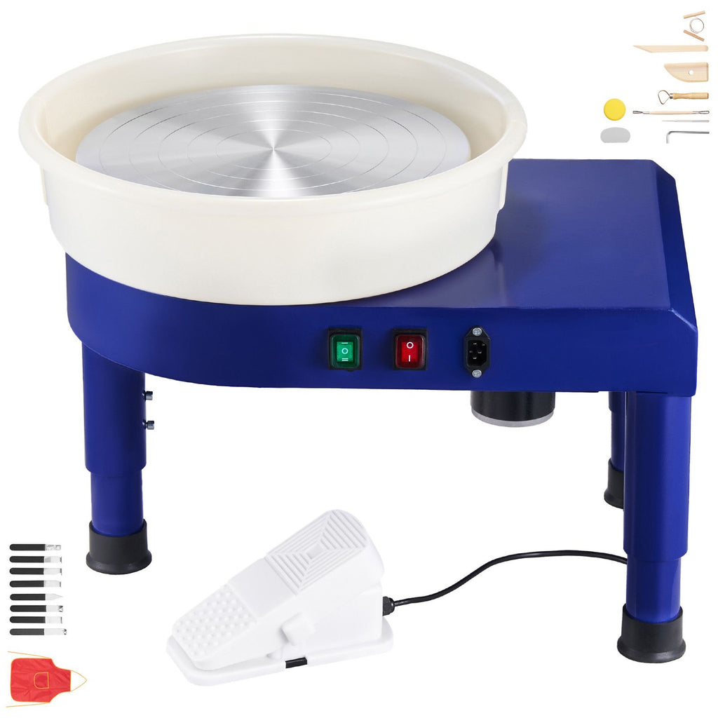 Pottery Wheel, 14 in Ceramic Wheel Forming Machine, 60-300 RPM Adjustable Speed with Foot Pedal Control, Detachable Basin, Adjustable Lift Leg, Complete Accessories for Home Pottery, DIY, Blue