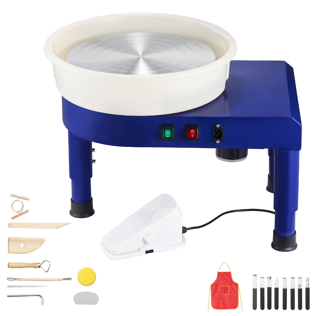 Pottery Wheel, 14 in Ceramic Wheel Forming Machine, 60-300 RPM Speed Adjustable Foot Pedal, Adjustable Lift Leg, Detachable Basin, Complete Tool Accessory Kit for Work Art Craft DIY, Blue