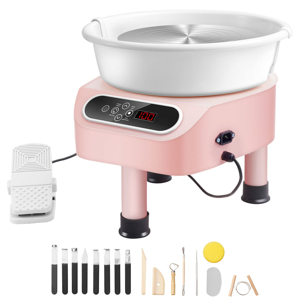 Pottery Wheel, 350W Electric Wheel for Pottery with Foot Pedal and LCD Touch Screen,10 inch Pottery Forming Machine, Direct Drive Ceramic Wheel with 3 Support Legs for DIY Art Craft, Pink