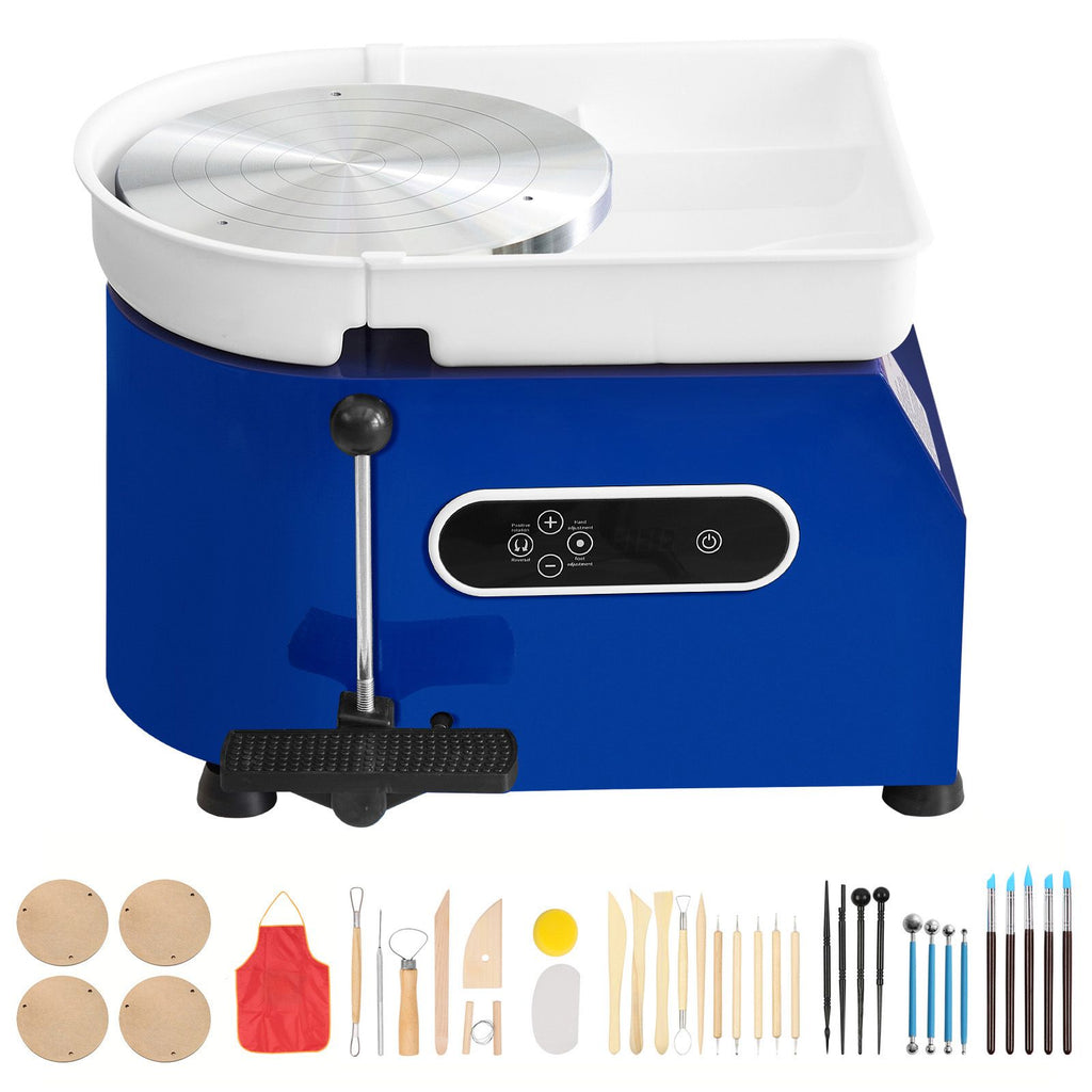Pottery Wheel, 450W, 11 in Clay Wheel Forming Machine, 60-300 RPM Adjustable Speed with Handle and Pedal Control, ABS Detachable Basin, Accessory Kit for Adults and Beginners Craft DIY, Blue