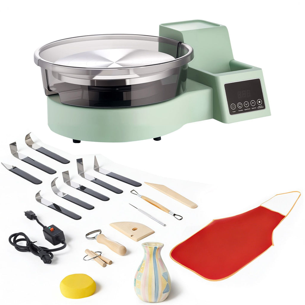 Pottery Wheel for Adults, 11" Aluminum Turntable, 450W Electric Table Top Pottery Wheel with Foot Pedal, 30-300 RPM Adjustable Speed, Detachable Basin, for Beginners, DIY Clay Art Craft, Green