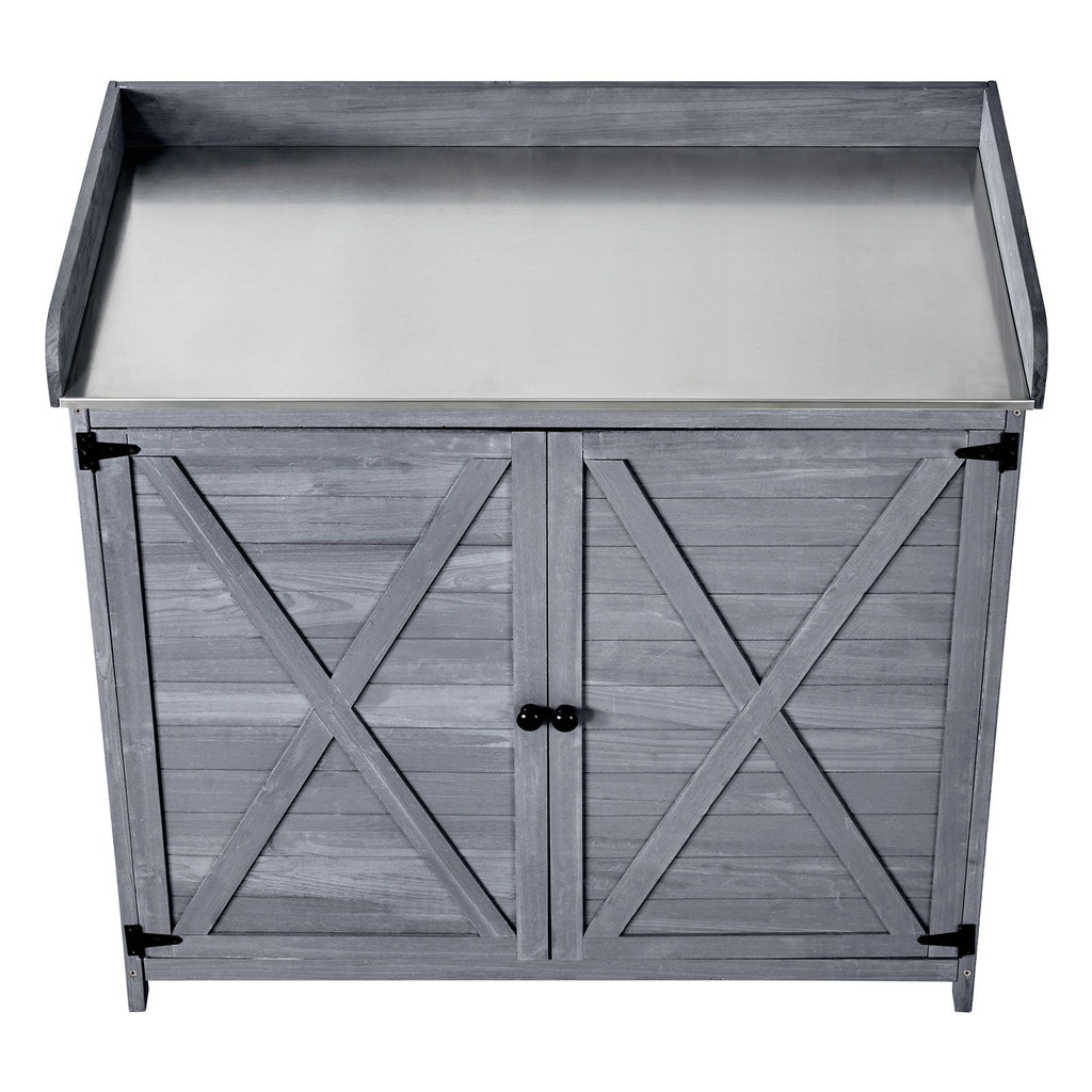 Potting Bench Table, Outdoor Gardening Wooden Storage Cabinet with 39 x 19 in Wood Tabletop, Garden Planting Workstation with Large Storage Space for Patio, Backyard, Gray