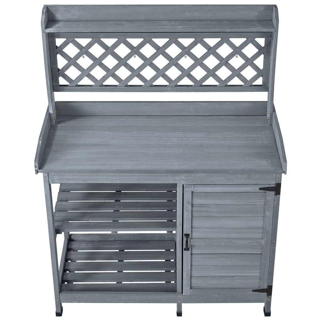 Potting Bench Table, Outdoor Gardening Wooden Workstation with Storage Cabinet, Storage Shelves, 43 x 18 in Wood Tabletop, Garden Planting Work Station for Patio, Backyard, Balcony, Gray
