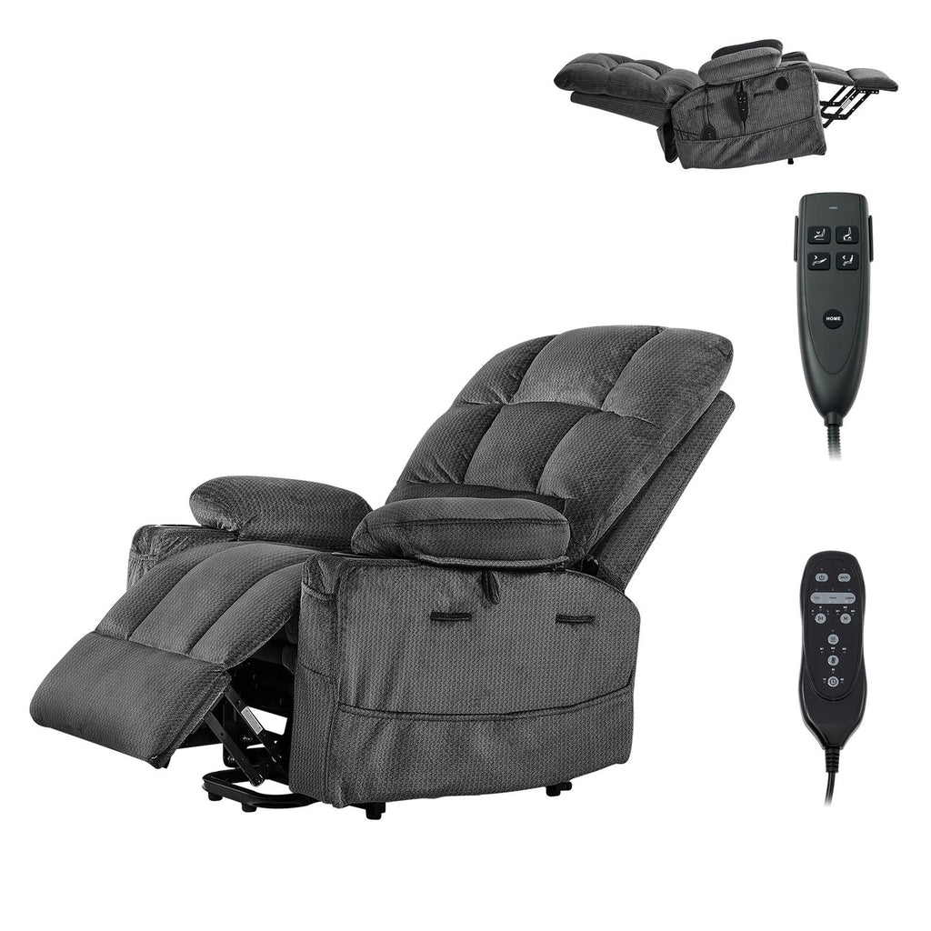 Power Lift Recliner Chair, Dual Motor, Large Electric Lift Chair with Heat and Massage for Elderly, Infinite Position Adjustment, Velvet Fabric, with Storage Pockets, Cup Holders, Dark Gray