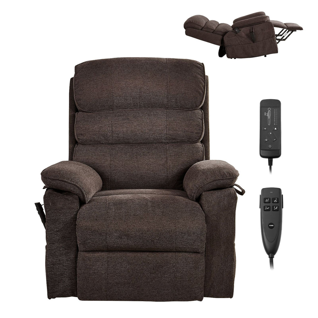 Power Lift Recliner Chair, Dual Motor Medium Lift Chair with Heat and Massage for Elderly, Position Adjustable, Remote Control, with Side Pockets, Chenille Fabric, Brown