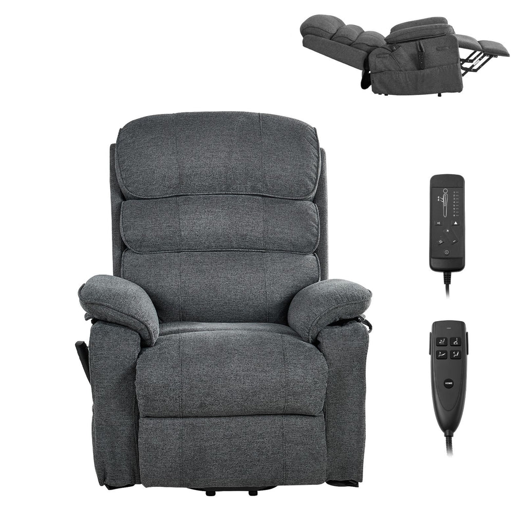 Power Lift Recliner Chair, Dual Motor Medium Lift Chair with Heat and Massage for Elderly, Position Adjustable, Remote Control, with Side Pockets, Chenille Fabric, Dark Gray