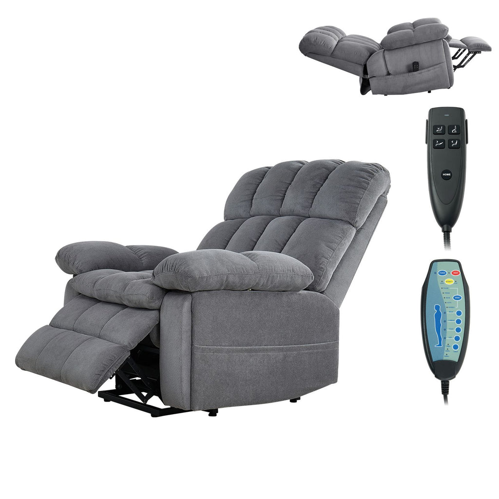 Power Lift Recliner Chair, Dual Motor, Oversized Electric Lift Chair with Heat and Massage for Elderly, Infinite Position Adjustment, Chenille Fabric, with Side Pockets, Cup Holders, Light Gray