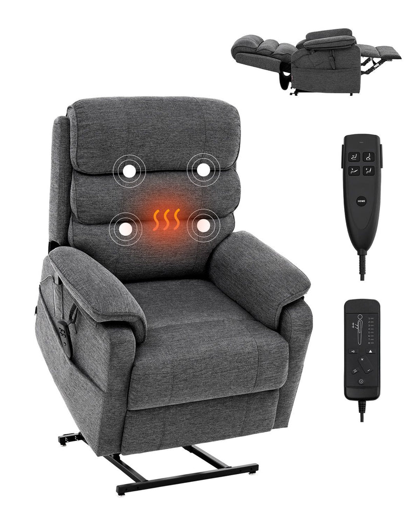 Power Lift Recliner Chair, Lift Chair with Heat and Massage for Elderly, Dual Motor Recliner Chair with 2 Anti-Fall Ropes, Infinite Position Adjustment Electric Recliner (Medium, Dark Gray)