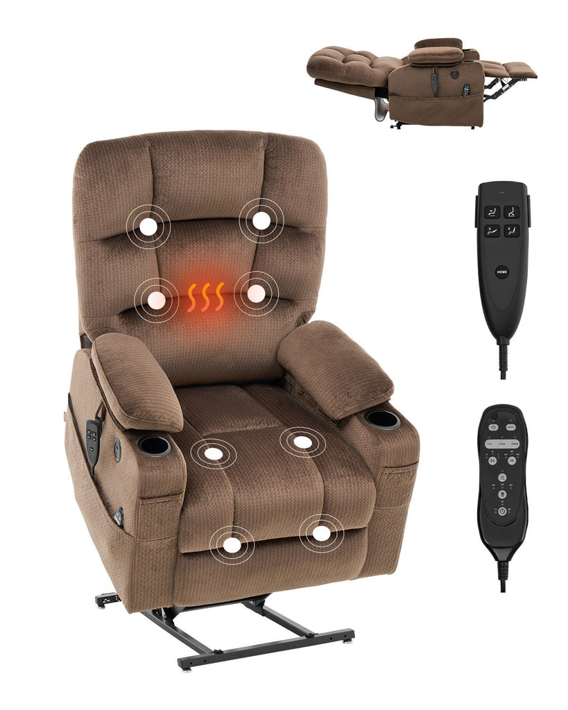 Power Lift Recliner Chair, Lift Chair with Heat and Massage for Elderly, Dual Motor Recliner Chair with 2 Cup holders and USB Port, Infinite Position Adjustment Electric Recliner (Large, Brown)