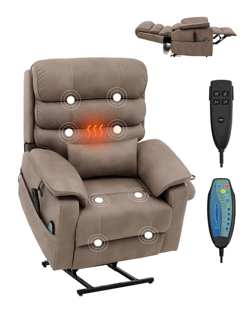 Power Lift Recliner Chair, Lift Chair with Heat and Massage for Elderly, Dual Motor Recliner Chair with a Cup holder, Infinite Position Adjustment Electric Recliner (Medium-Wide, Light Brown)
