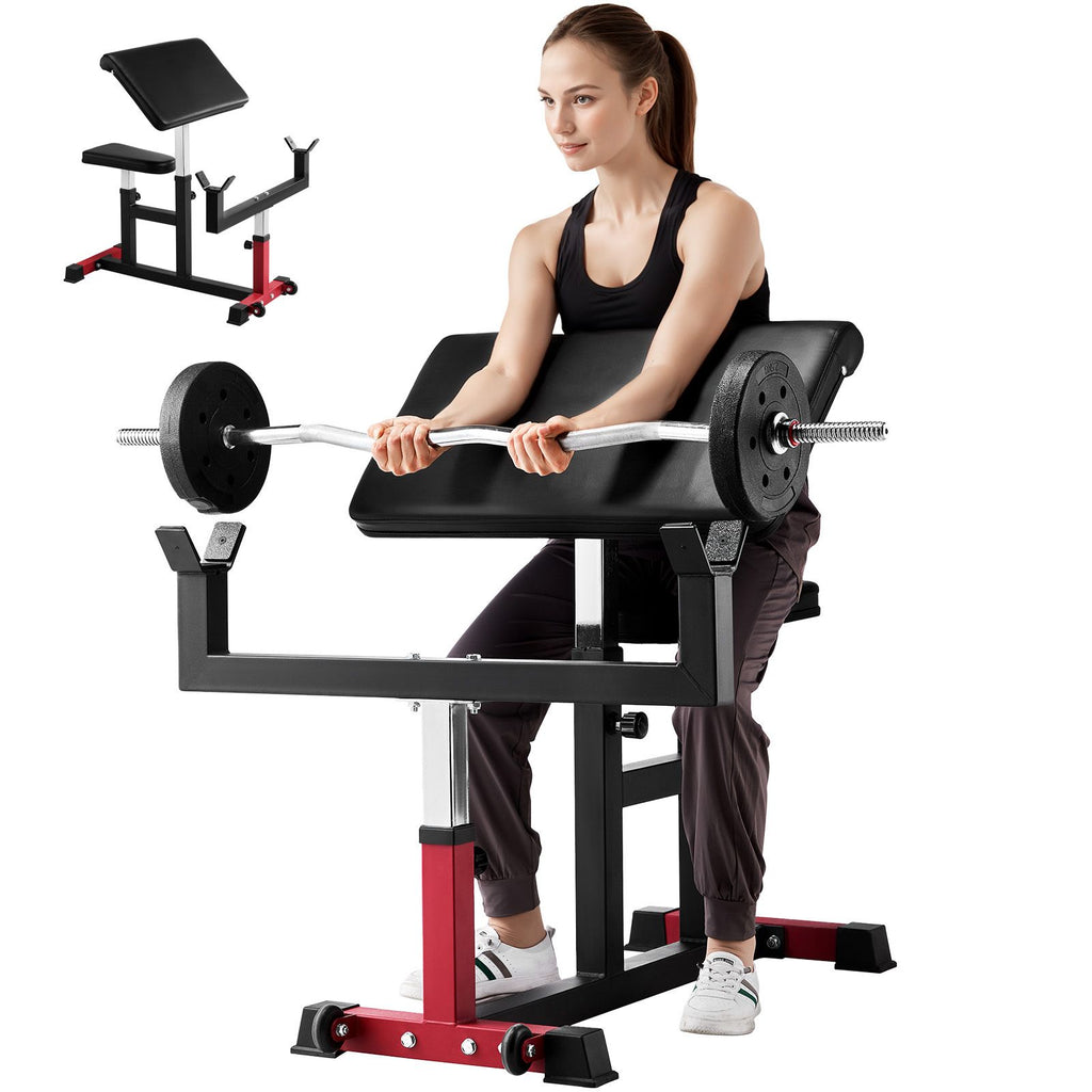 Preacher Curl Bench, Strength Training Biceps Machine, Max load 440 LBS Home Gym Equipment, Seated Arm Isolated Barbell Dumbbell Bicep Station, Adjustable Weight Benches for Home Gym