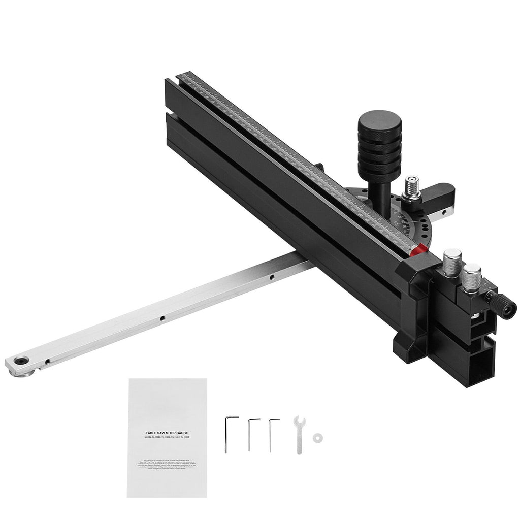 Precision Miter Gauge, Standard Slot 3/4'' x 3/8'', Aluminum Alloy Table Saw Miter Gauge with 18 in Grating 15 Angle Stops Adjustable Spring Loaded Plunger and Removable Disc, for Woodworking