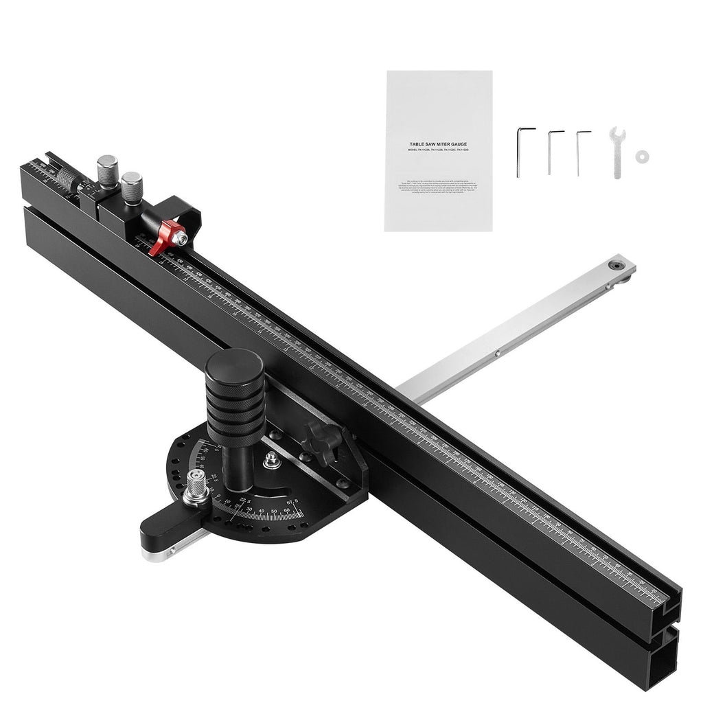 Precision Miter Gauge, Standard Slot 3/4'' x 3/8'', Aluminum Alloy Table Saw Miter Gauge with 24 in Grating 15 Angle Stops Adjustable Spring Loaded Plunger and Removable Disc, for Woodworking