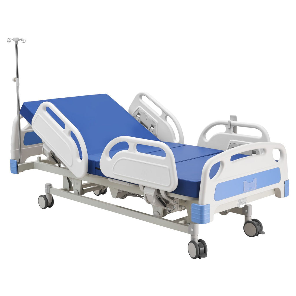 Premium 5 Function Full Electric Hospital Bed, ICU Electric Medical Bed with Trendelenburg & Reverse Trendelenburg, 5" Locking Casters & High-Density Mattress for Home Hospital, 550LBS Loading