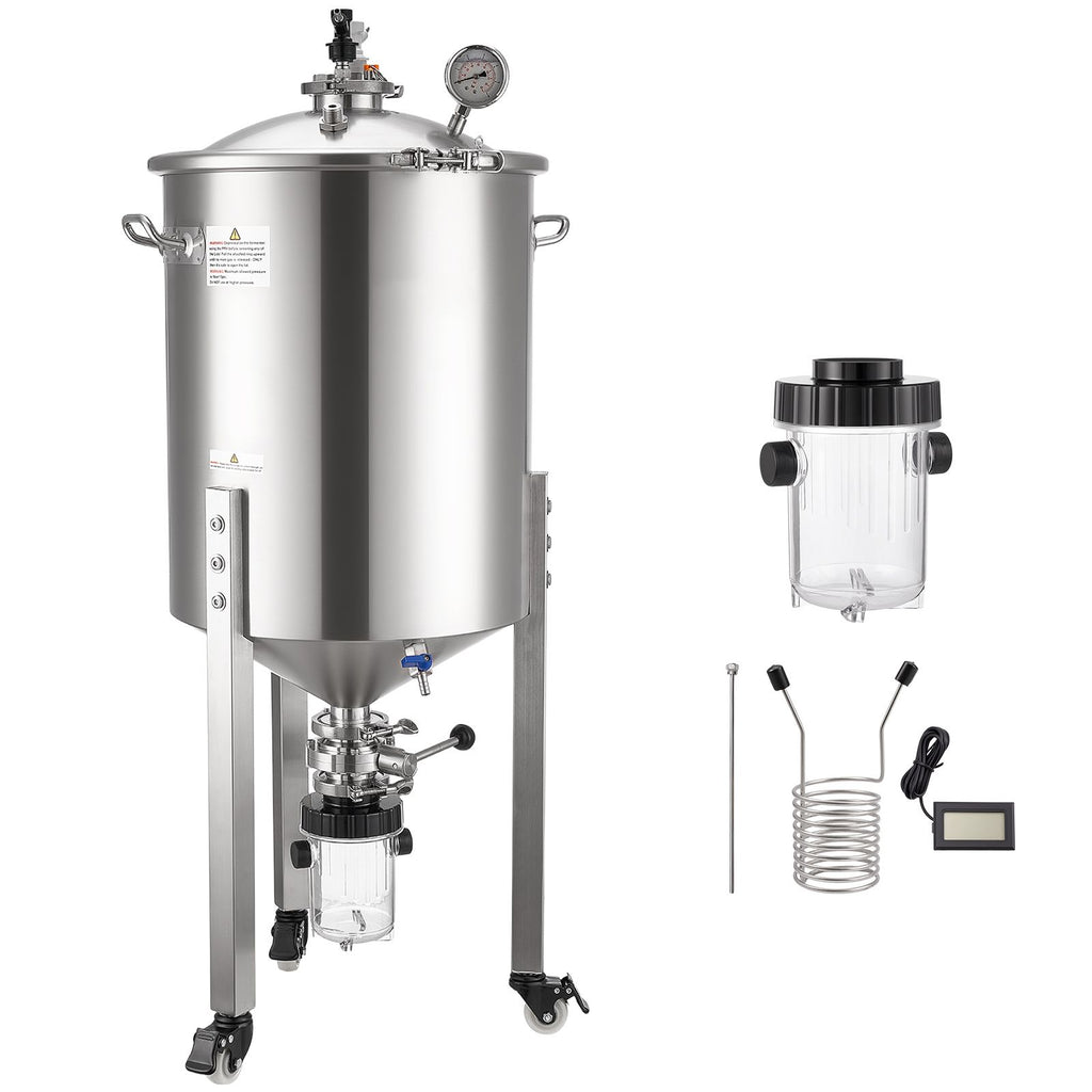 Pressure Fermenter 15 PSI, 16 Gal/60L All-in-One Stainless Steel Conical Secondary Fermentation Bucket, with Cooling Tube, Yeast Slurry Collection Bottle, for Wine, Beer Brewing Equipment