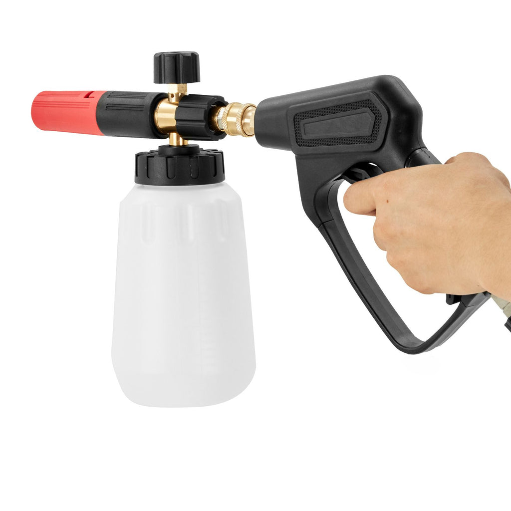 Pressure Washer Gun Set, 0.22 Gal Foam Cannon, 4000 PSI Washer Spay Gun with 1/4 Inch Quick Connector & 5 Nozzle Tips, Pressure Washer Handle with M22-14 mm & M22-15mm & 3/8'' Inlet Connector