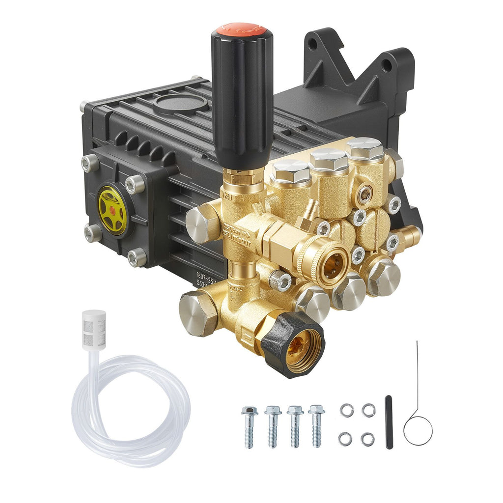 Pressure Washer Pump, 1" Shaft Horizontal Triplex Plunger, 3600 PSI, 3.7 GPM, Replacement Power Washer Pumps Kit with Siphon Tube, Hardware, Compatible with Simpson MorFlex 40224, 40225, 40226