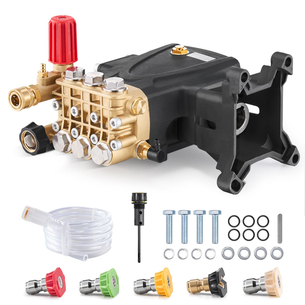 Pressure Washer Pump, 1" Shaft Horizontal Triplex Plunger, 4000 PSI, 4.0GPM, Replacement Power Washer Pumps Kit with 5 Nozzles, Compatible with Simpson MorFlex 40224, 40225, 40226, Santoprene