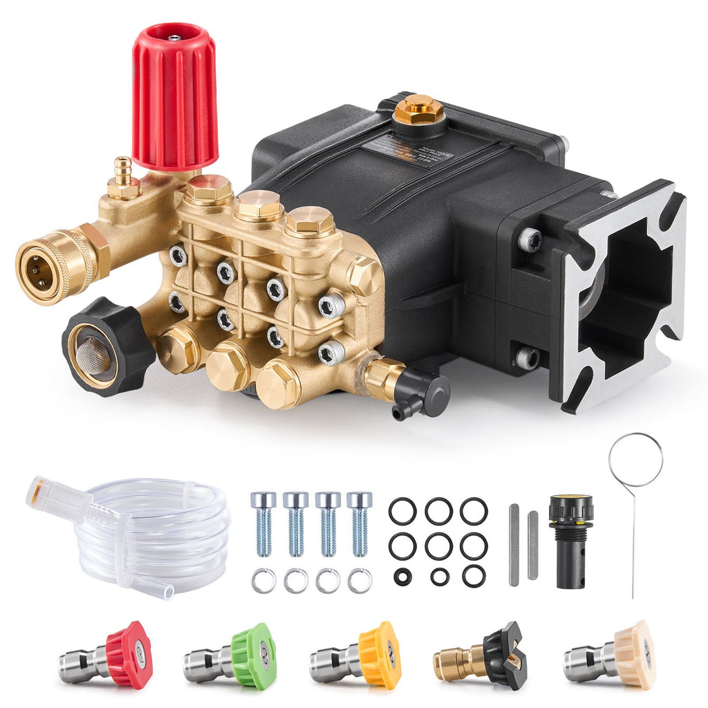 Pressure Washer Pump, 3/4" Shaft Horizontal Triplex Plunger, 3300 PSI, 2.5GPM, Replacement Power Washer Pumps Kit with 5 Nozzles, Compatible with Simpson MorFlex 40224, 40225, 40226, Santoprene