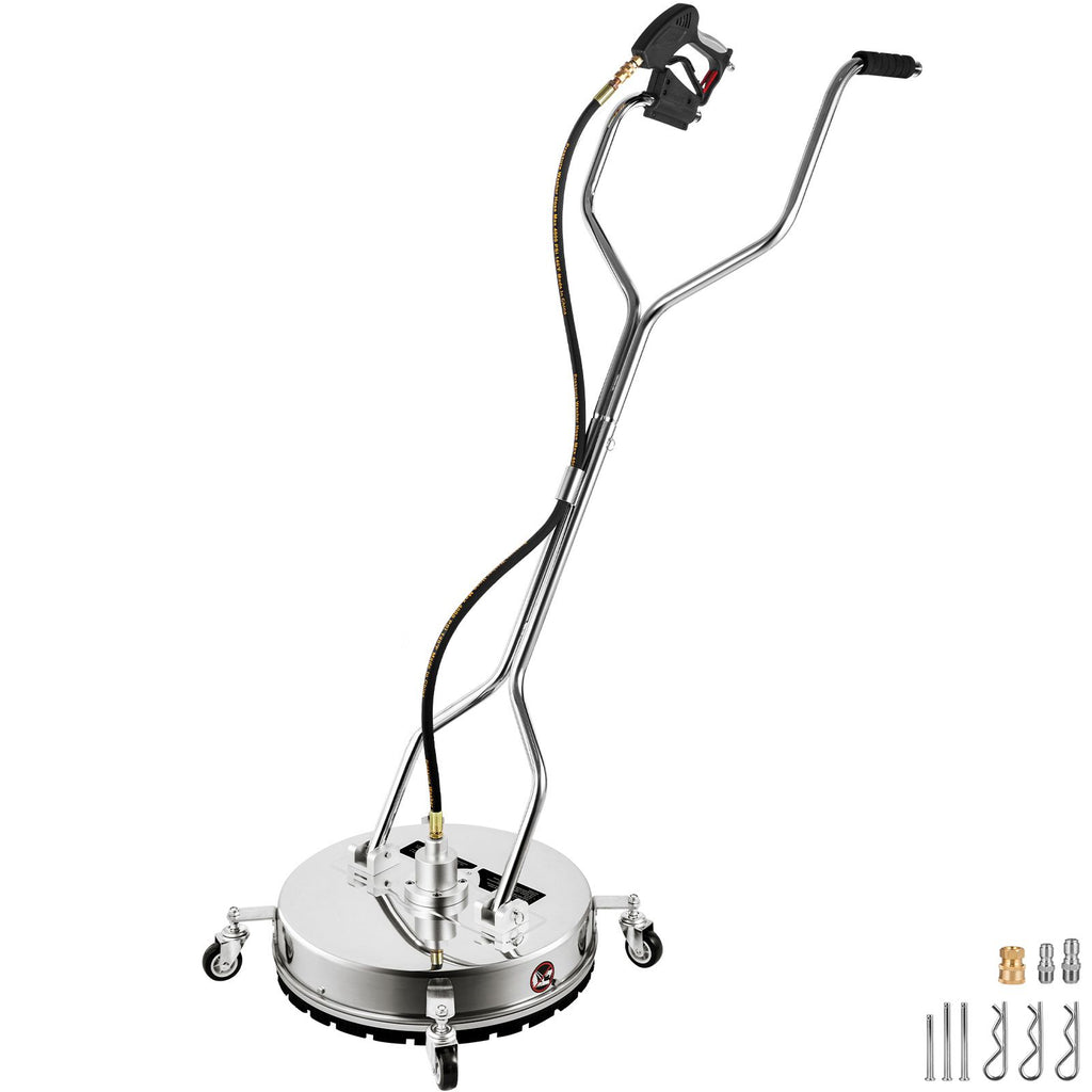 Pressure Washer Surface Cleaner, 20\'\', Max. 4000 PSI Pressure by 2 Nozzles for Cleaning Driveways, Sidewalks, Stainless Steel Frame with Rotating Dual Handle, Wheels, Fit for 3/8\'\' Quick Con
