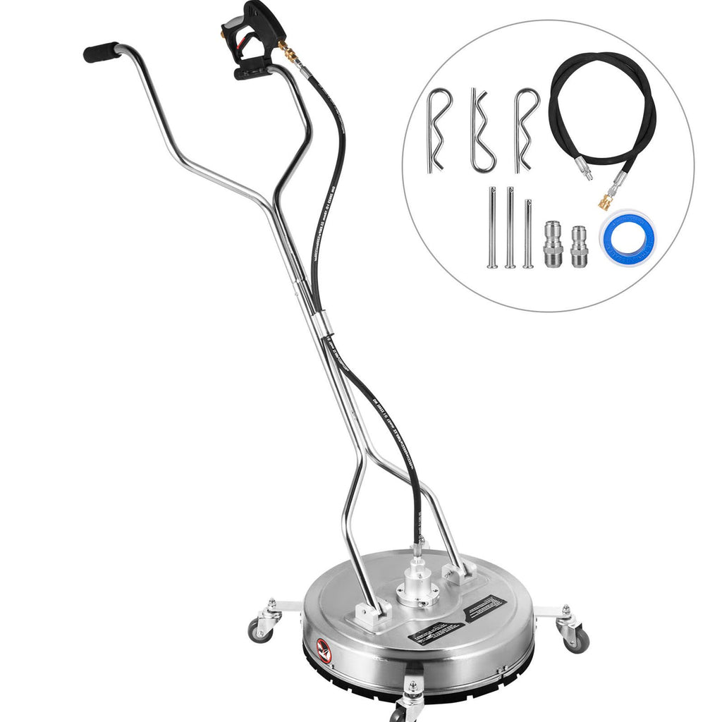 Pressure Washer Surface Cleaner, 21\'\', Max. 4000 PSI Pressure by 3 Nozzles for Cleaning Driveways, Sidewalks, Stainless Steel Frame with Rotating Dual Handle, Wheels, Fit for 3/8\'\' Quick Con