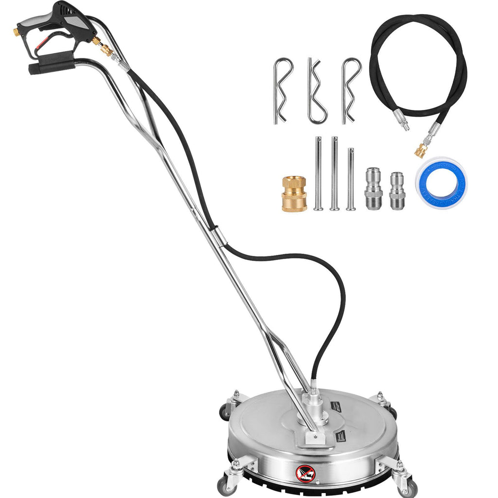 Pressure Washer Surface Cleaner, 23\'\', Max. 4000 PSI Pressure by 3 Nozzles for Cleaning Driveways, Sidewalks, Stainless Steel Frame with Rotating Handle, Wheels, Fit for 3/8\'\' Quick Connecto