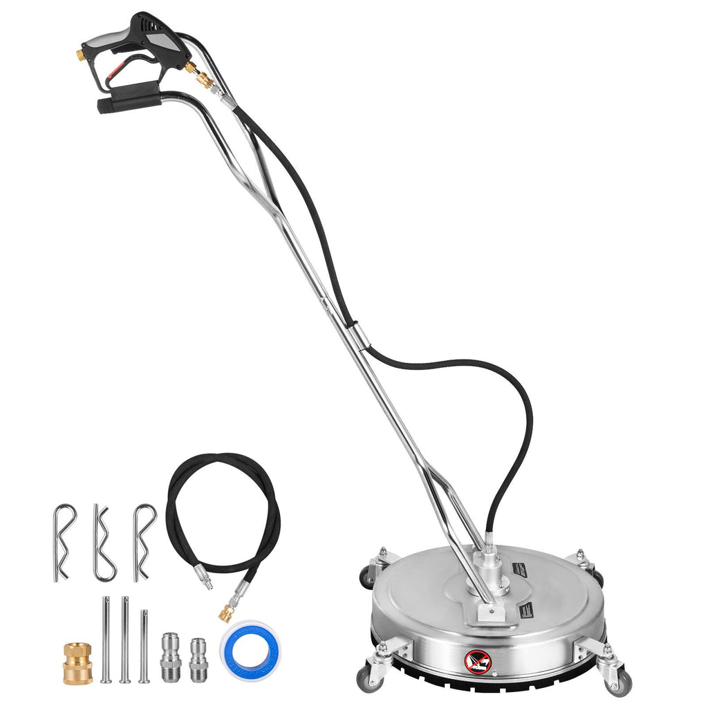 Pressure Washer Surface Cleaner, 24\'\', Max. 4000 PSI Pressure by 2 Nozzles for Cleaning Driveways, Sidewalks, Stainless Steel Frame with Rotating Dual Handle, Wheels, Fit for 3/8\'\' Quick Con