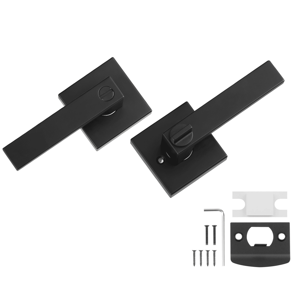 Privacy Door Handle, 10 Pack Matte Black Door Lever, Left or Right Handing Reversible Lever with Keyless Lock, 45° Rotation to Open, Universal Square Interior for Bedroom and Bathroom Doors