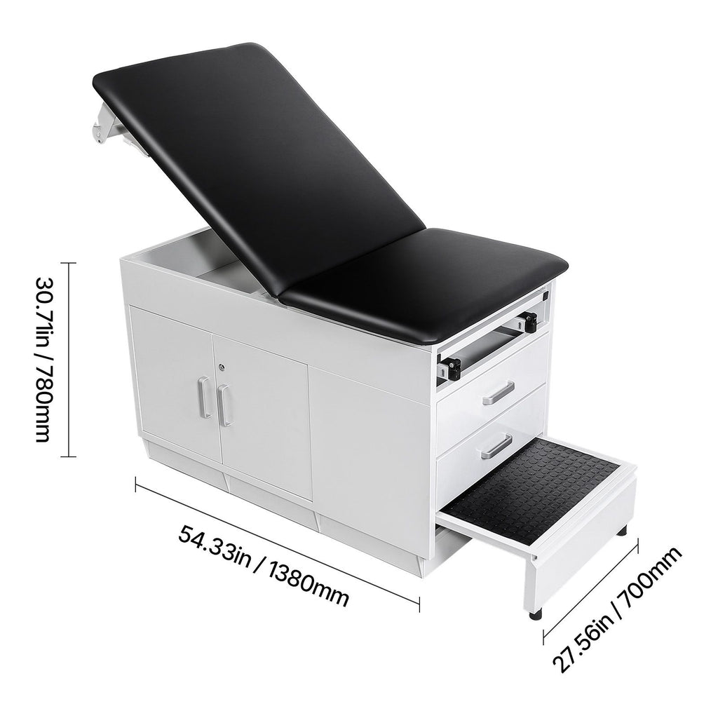 Pro Medical Exam Table, Medical Examination Bed with Adjustable Backrest, Physical Therapy Exam Table with Locking Cabinet, 2 Drawers, Paper Roll Dispenser, Step Stool & Leg Rest, 500LBS Loading