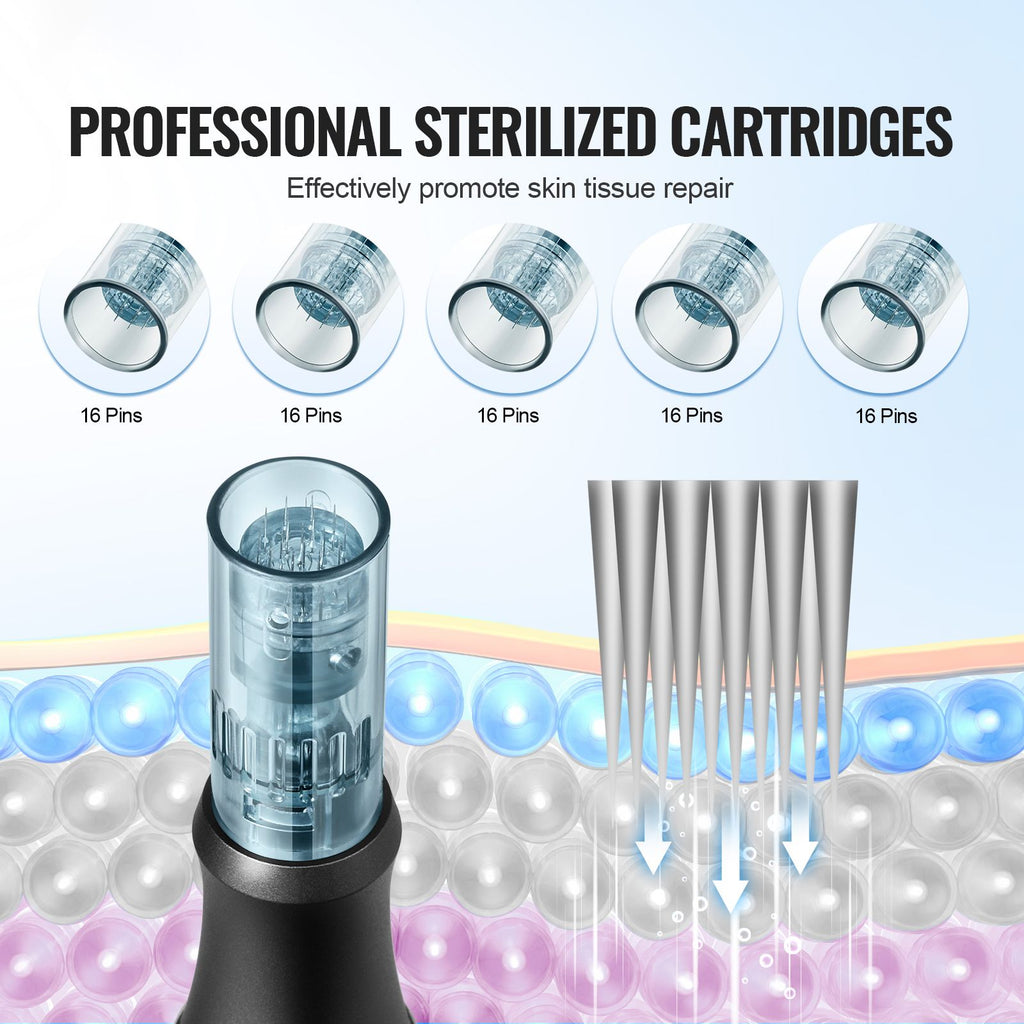 Professional Microneedling Pen, Electric Derma Pen with 5PCS * 16Pin Disposable Cartridges, 6 Variable Speed Skin Care Beauty Device with LCD Display and 0-2.5mm Adjustable Needle Length