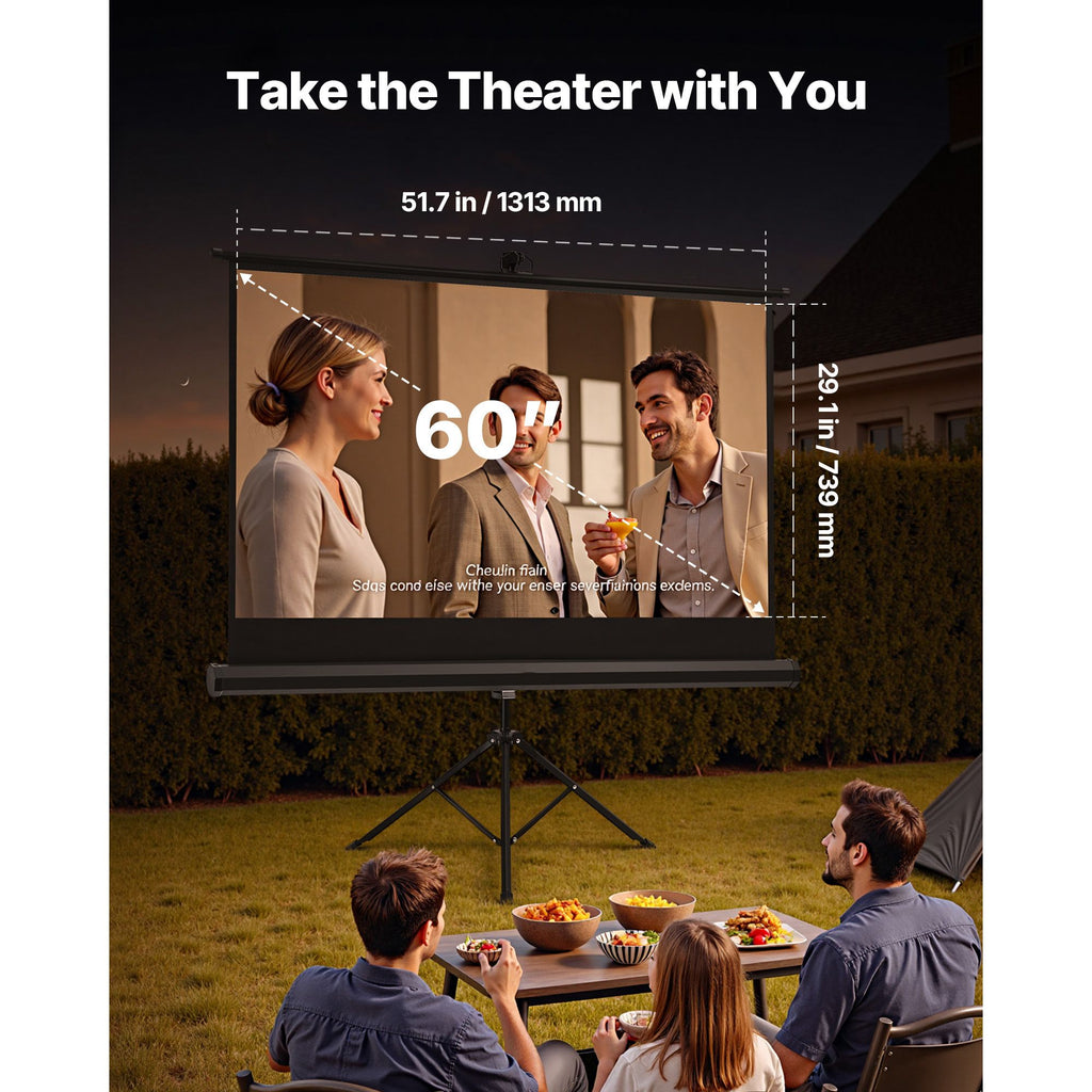 Projector Screen with Stand, 60 Inch 160° Wide Angle Indoor Outdoor Projection Screen, 16:9 4K HD Wrinkleless Portable Tripod Screens with Carry Bag, for Movie Home Theater Office Presentation image 2