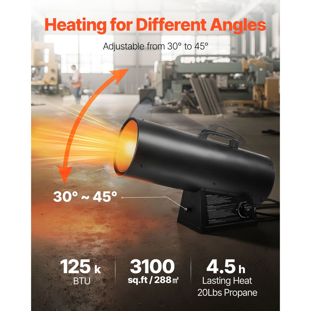 Propane Heater, 125000BTU Forced Air Propane Heater with Stepless Temp Settings & security Protection, Portable Garage/Shop Barrel Heater for Garages, Job Sites,Indoor/Outdoor image 2