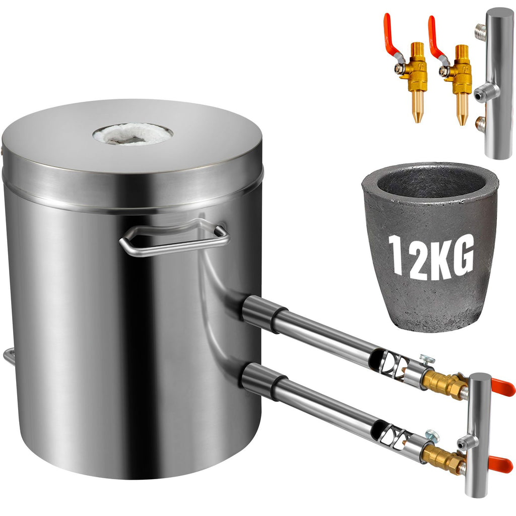 Propane Melting Furnace Kit, 12KG Large Capacity Foundry Home Kilns,Stainless Steel Smelter, Blacksmithing Forge with Crucible an Tongs Kiln, For Metal Scrap Recycle, Gold Copper Silver Casting
