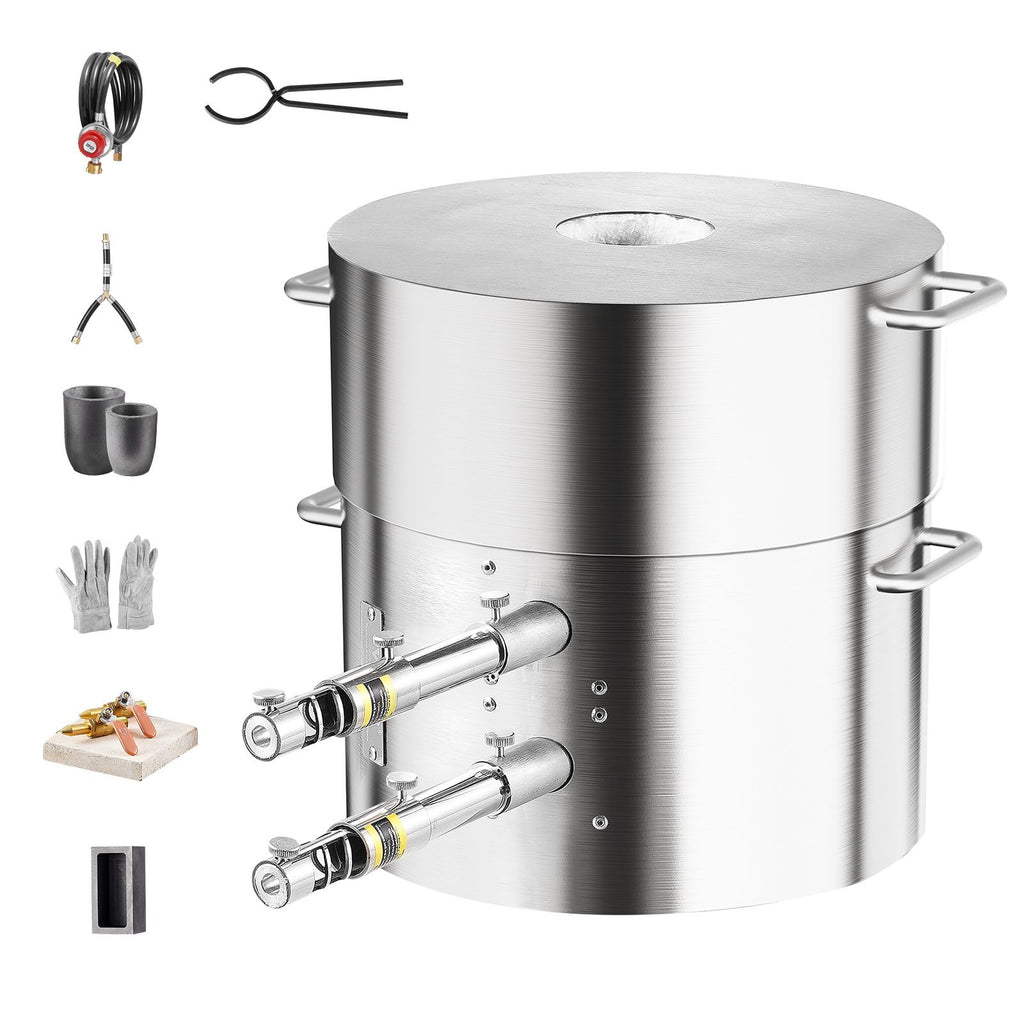 Propane Melting Furnace Kit, 16KG/35lbs Gas Metal Melting Furnace Kit, Dual Burner Foundry Home Kiln with Crucibles and Tongs, Smelting Casting Tool for Gold Silver Copper Aluminum Metal Recycle