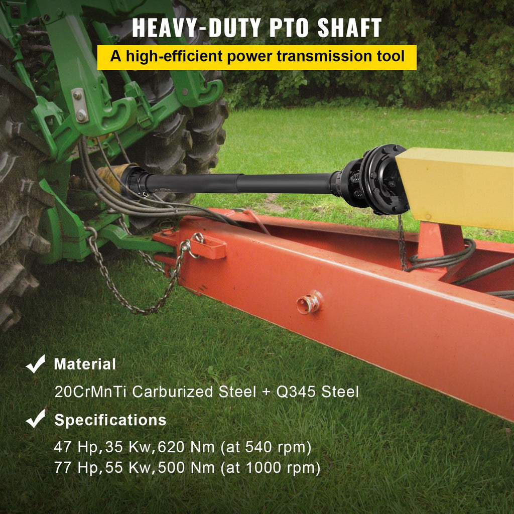 PTO Shaft, 1-3/8\" PTO Drive Shaft, 6 Spline Both Ends PTO Driveline Shaft, Series 5 Tractor PTO Shaft, 43\"-57\" Brush Hog PTO Shaft, Black PTO Shaft with Slip Clutch for Bush Hog/Finish Mower