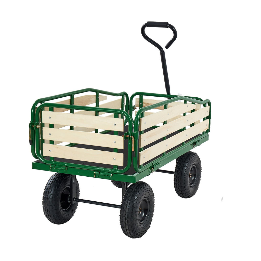 Pull-Along Wagon for Kids, 39 inch Toddler Wagons with Wooden Panels & Handle, Supports up to 330 lbs, All-Terrain Utility Wagon Cart Birthday Present for Kids Gardening Beach, Green