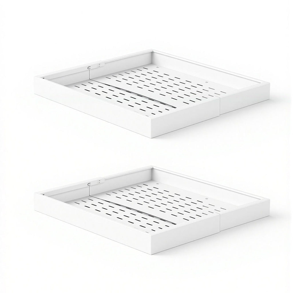Pull Out Cabinet Organizer, 4 Pack Expandable Width (12.2"-18.9"), 20.47" Deep Pull Out Drawers for Cabinets, Sliding Drawer for Kitchen Pantry Cabinet Organizer with Nano Adhesive Strips, White