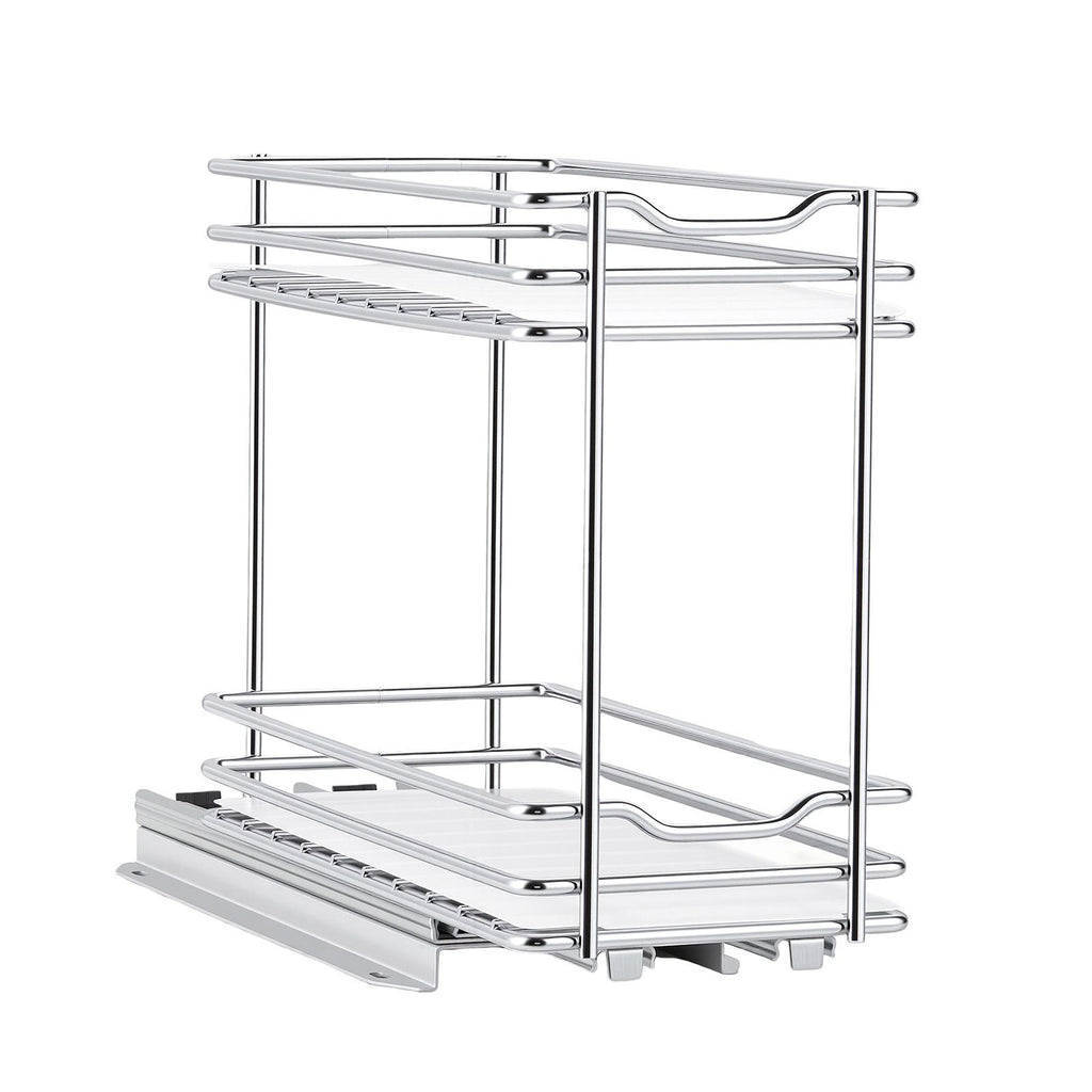Pull Out Spice Rack Organizer for Cabinet, 2 Tier Slide Out Spice Rack Organizer, Heavy Duty Metal Seasoning Kitchen Basket for Inside Cabinets & Pantry Closet, 4.33"W x 8.46"D x 10.43"H, Silver