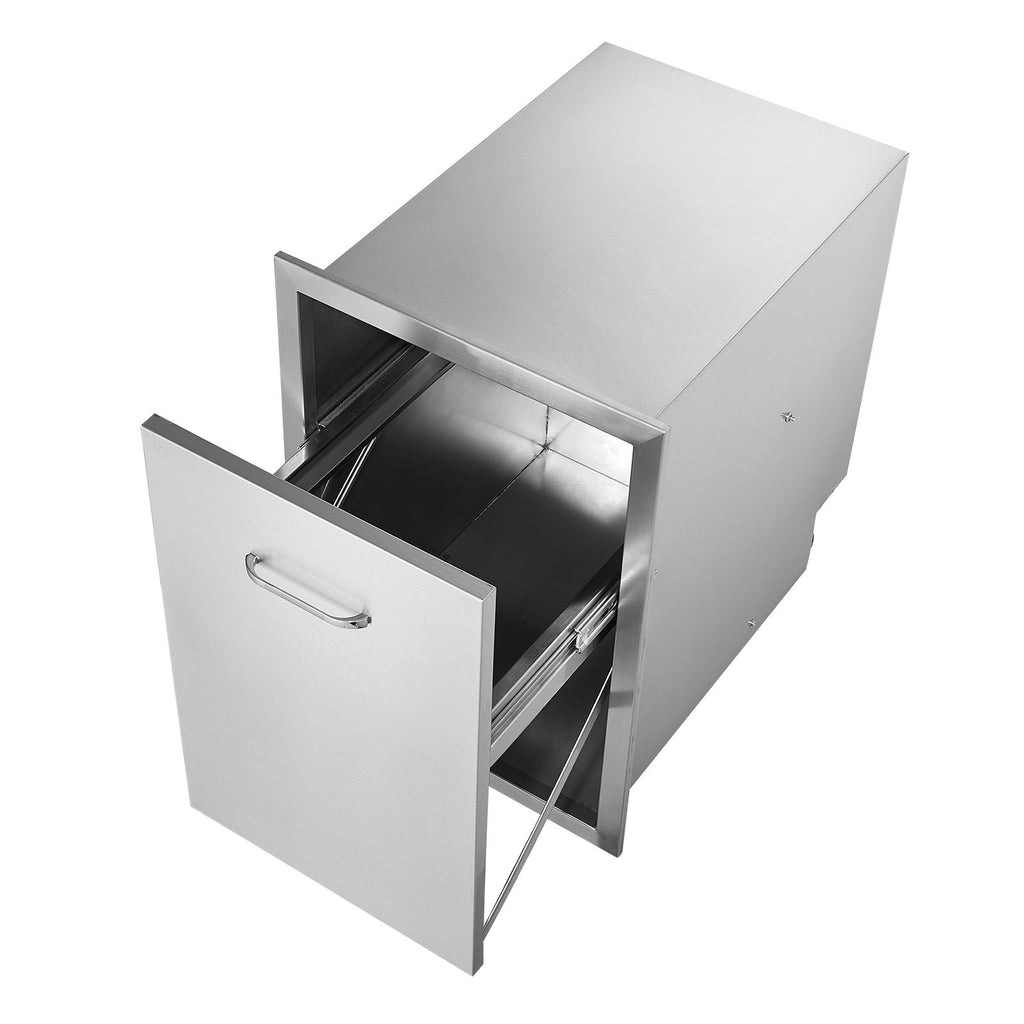 Pull Out Trash Drawer 17.7x22.8 Inch Raised Style Trash Bin with Pull-Out Tray Stainless Steel Trash Drawer with Handle for Outdoor Kitchen BBQ Island, Trash Can Not Included image 2
