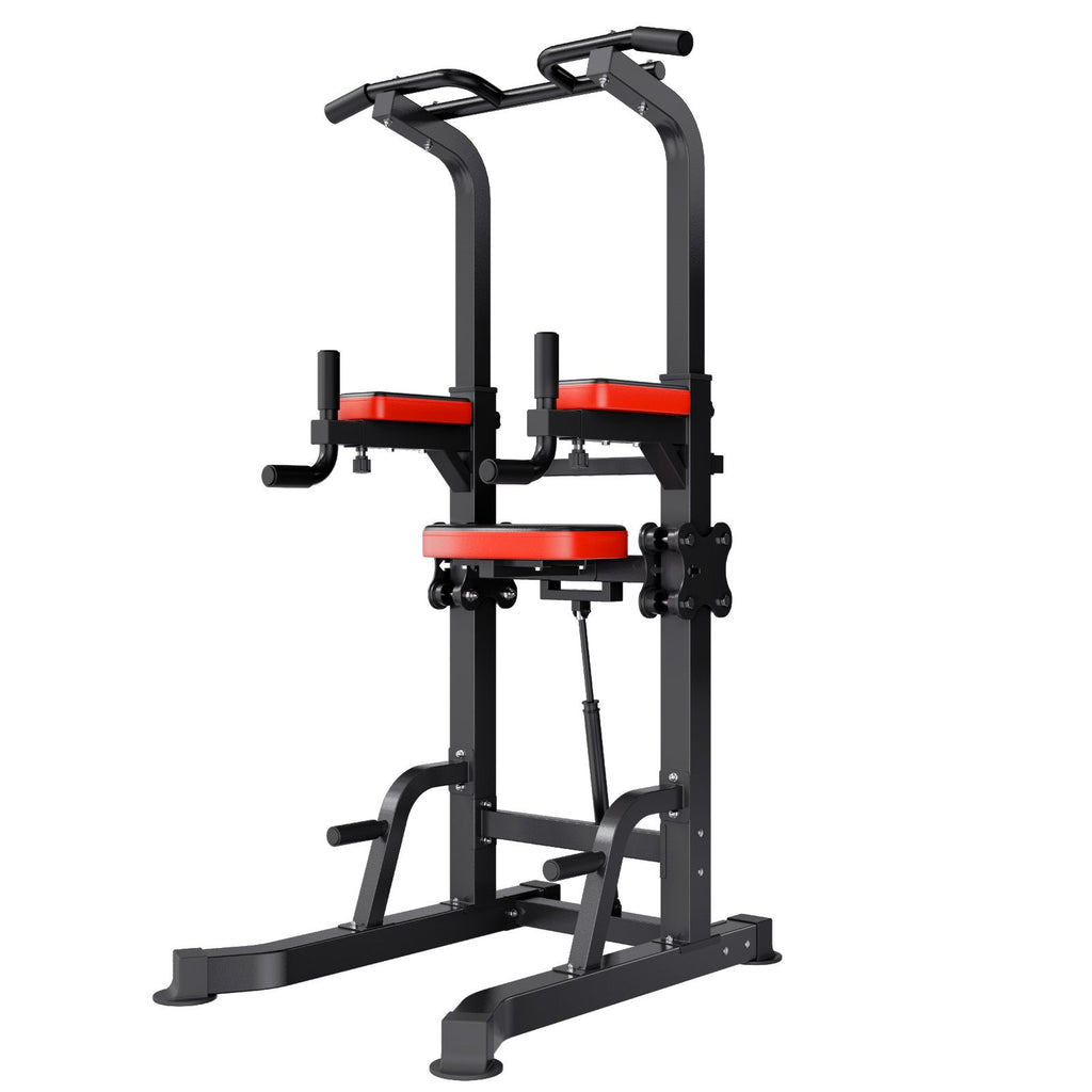 Pull Up Bar, 330 LBS Power Tower Dip Station, Workout Dip Station with H-Shaped Stable Base & Assistance Platform, Adjustable 9 Level Height Pullup Stand for Back, 3-Level Adjustable Elbow Pads