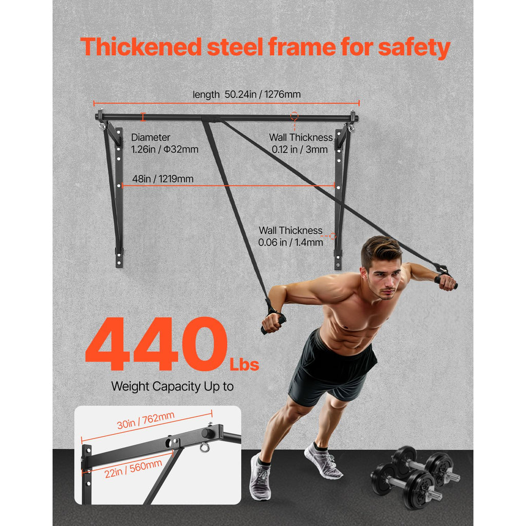 Pull Up Bar, 50 in Width Wall Mounted Pull Ups, Adjustable Depth 22" or 30" from Wall, Heavy Duty Steel Upper Body Workout Bars, 440 lbs Weight Capacity Chin Up Training Station, for Home Gym image 2