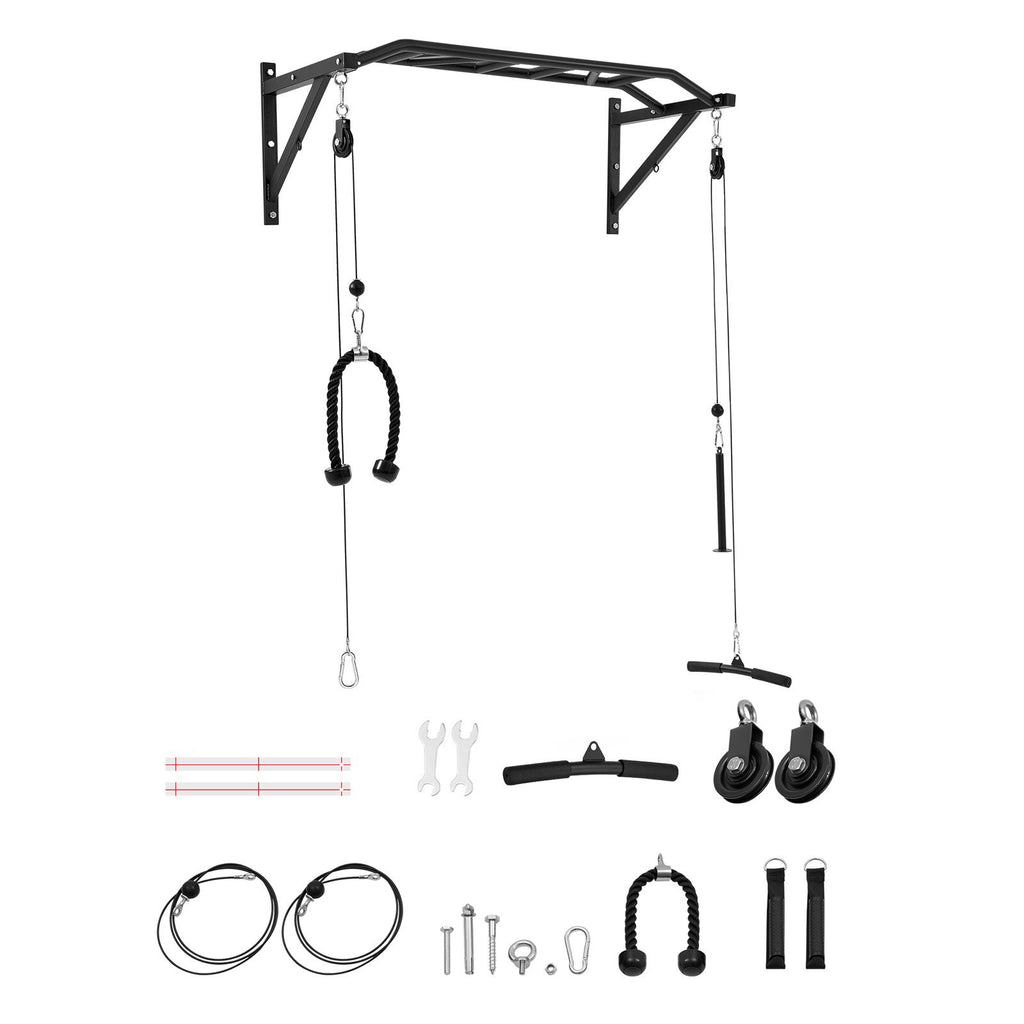 Pull Up Bar, Multi-Grip Wall Mounted Pull Ups, 50 in Width Multifunctional Chin Up Training Station, Heavy Duty Steel Upper Body Workout Bars with LAT Pulldown Attachments, 440 lbs, for Home Gym