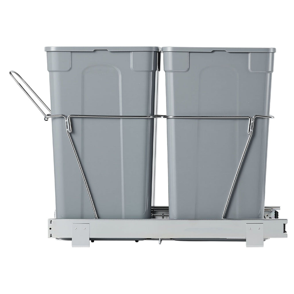 Pullout Trash Can for Kitchen Cabinets, 27QTx2 Double Under Sink Garbage Waste Recycling Bin, Under Mount Waste Container, with Heavy Duty Metal Full Extension Sliding System and Handle