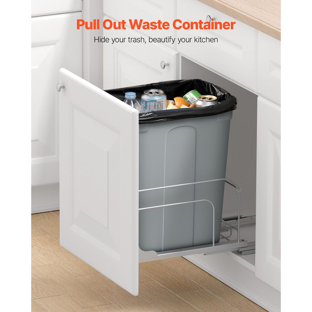 Pullout Trash Can for Kitchen Cabinets, 35 QT Garbage Waste Recycling Bin, Under Mount Waste Container, with Heavy Duty Metal Soft Close Sliding System and Door Kit, for Sink, Under Counter image 2