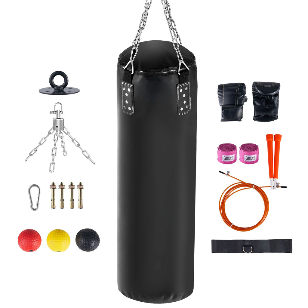 Punching Bag for Adults, 4ft PVC Heavy Boxing Bag Set, Punching Bag with Chains and Gloves, Hanging Boxing Bag for MMA Karate Judo, Muay Thai Kickboxing Boxing, Home Gym Training, (Unfilled)