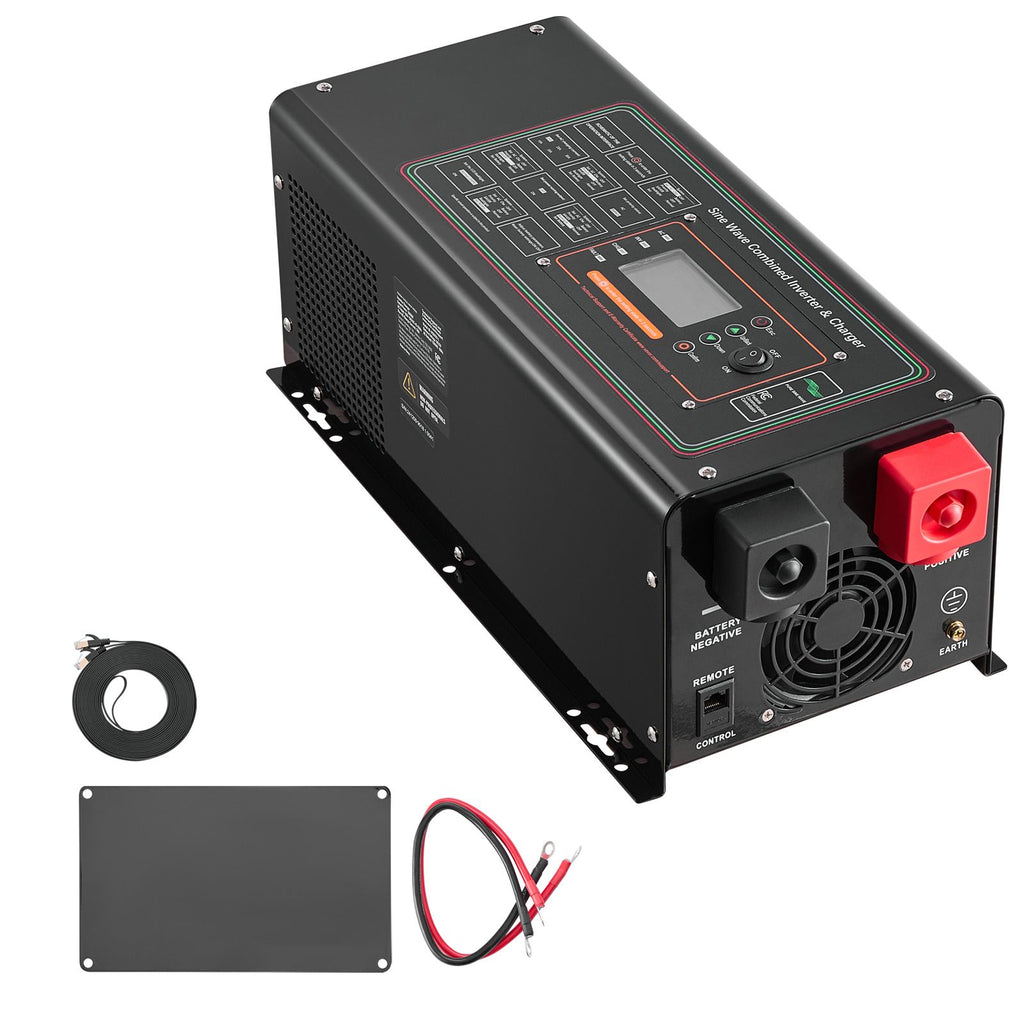 Pure Sine Wave Inverter Charger, 2000 Watt, DC 12V to AC 120V Power Inverter with LCD Display, Remote Control, Solar Inverter for Off-Grid Solar RV Boat Home, Compatible with Various Batteries