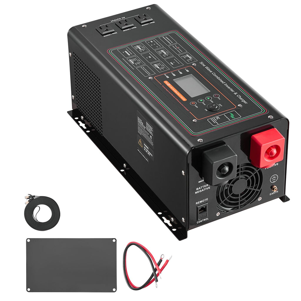 Pure Sine Wave Inverter Charger, 3000 Watt, DC 24V to AC 120V Power Inverter with LCD Display, Remote Control, Solar Inverter for Off-Grid Solar RV Boat Home, Compatible with Various Batteries