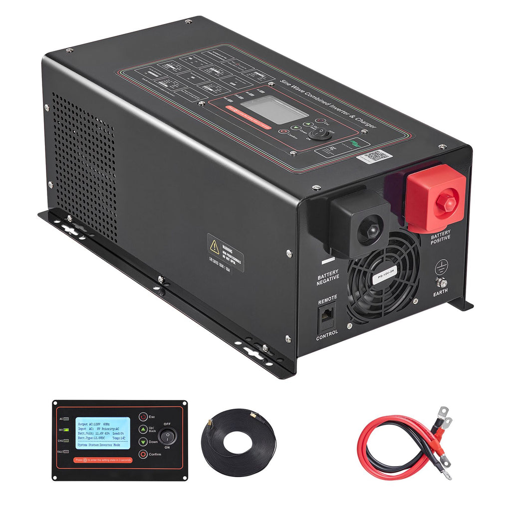 Pure Sine Wave Inverter Charger, 3000W, DC 12V to AC 120V Power Inverter with LCD Display, Remote Control, Low Frequency, for RV Camper Home, Compatible with 12V LiFePO4 and Lithium Batteries