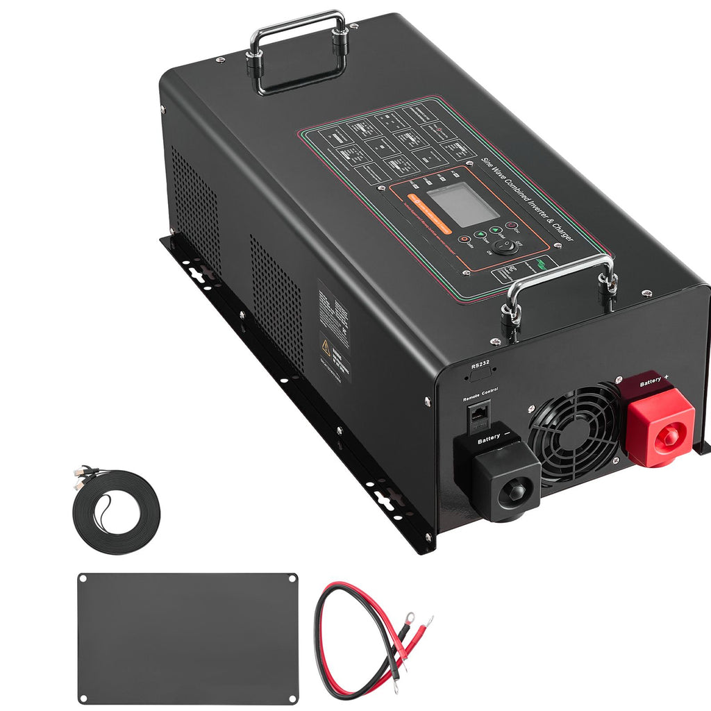 Pure Sine Wave Inverter Charger, 6000 Watt, DC 24V to AC 120V Power Inverter with LCD Display, Remote Control, Solar Inverter for Off-Grid Solar RV Boat Home, Compatible with Various Batteries